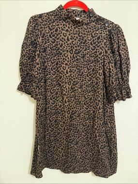 Brown Leopard Print Puff Sleeve Mini Dress